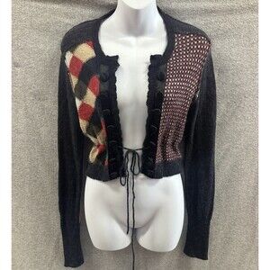 D.E.P.T. Cardigan Women Large Runs Small Wool Blend Open Front Sweater Geometric